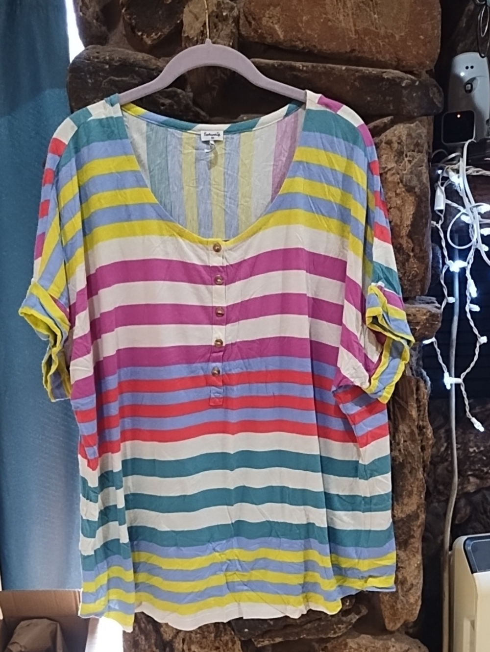 Splendid Multicolor Striped Button-Front Top - Picture 4 of 5